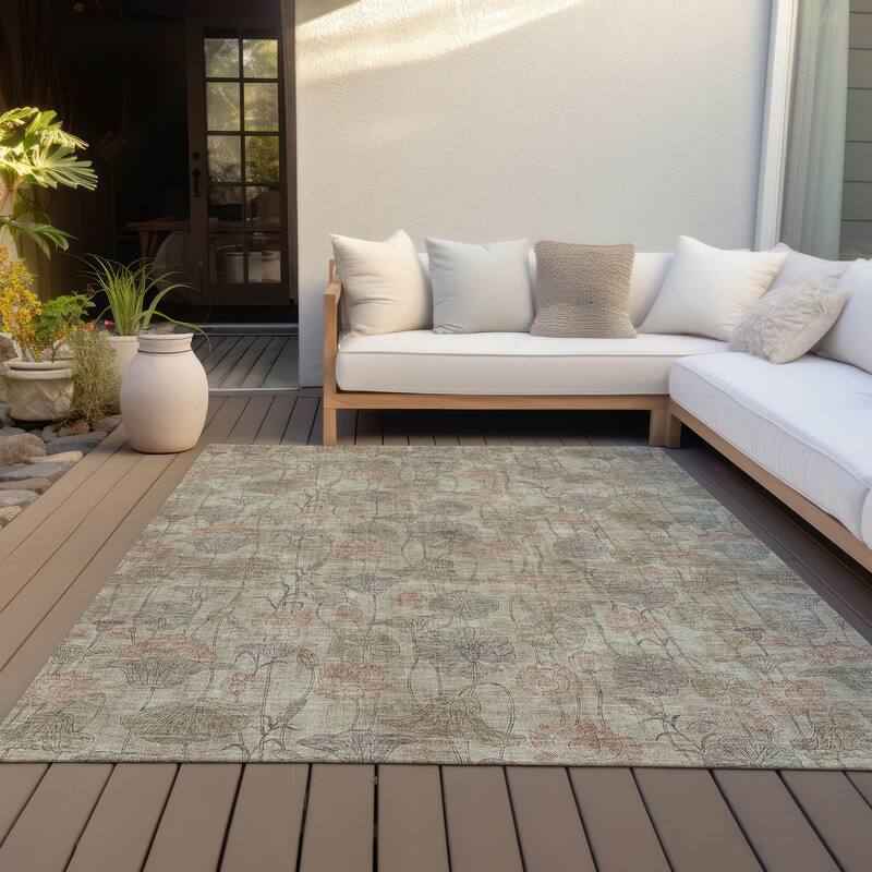 Machine Washable Indoor/Outdoor Modern Floral Chantille Rug - Brown - 10' x 14'