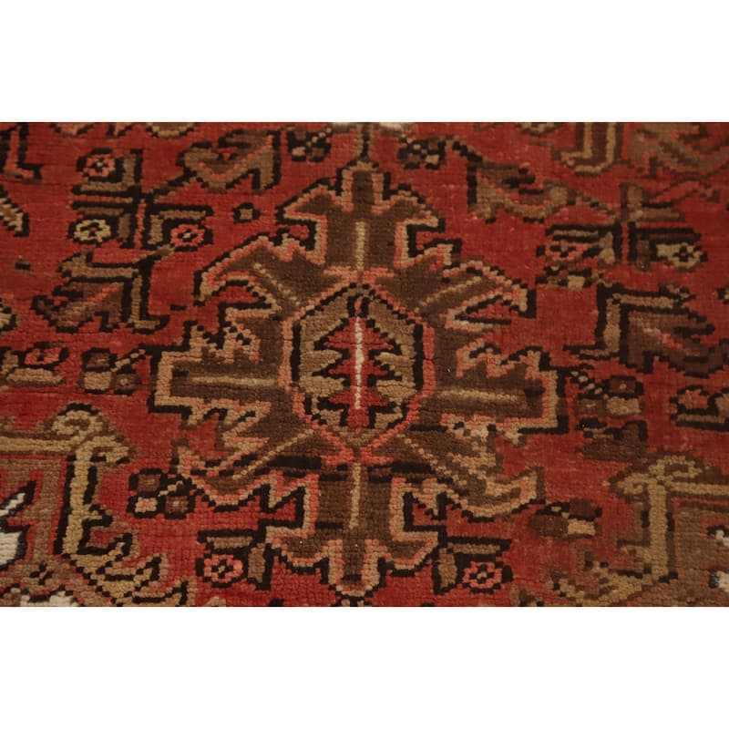 Hand Knotted Oriental 100% Wool Carpet Traditional Medallion Oranges & Rust Heriz Area Rug - 9' 7'' X 6' 11''