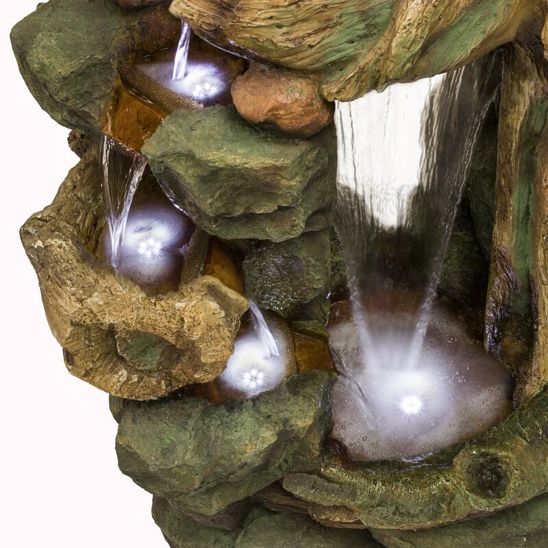 Alpine Corporation 55" Tall Outdoor Natural Cascading Waterfall Fountain with LED Lights