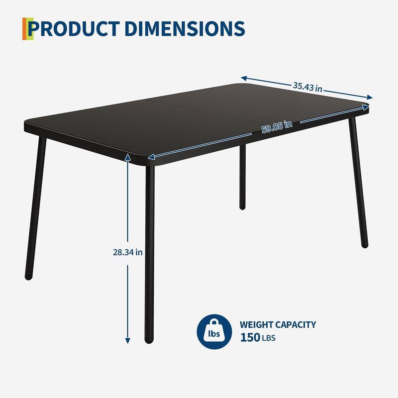 59" Tempered Glass Patio Dining Table
