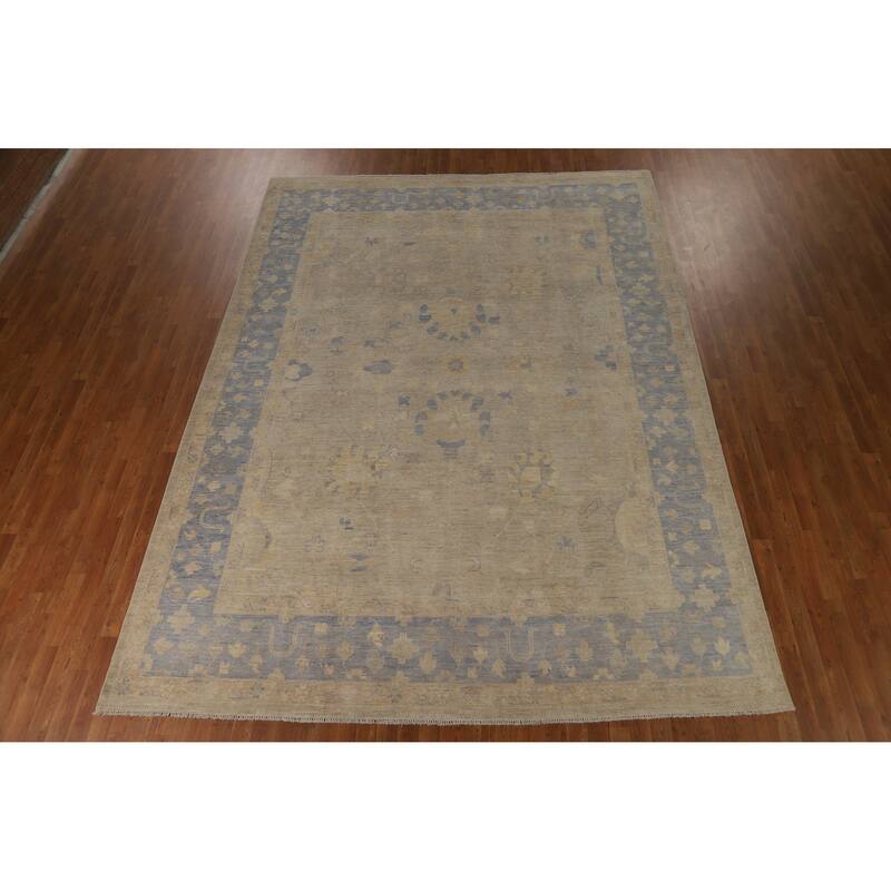 Hand Knotted Oriental 100% Wool Carpet Transitional All-Over Beige & Ivories Oushak Area Rug - 12' 4'' X 9' 2''