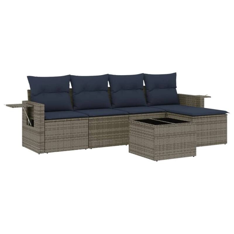 vidaXL Patio Sofa Set with Cushions Outdoor Conversation Furniture Poly Rattan - 21.7 x 24.4 x 27.2