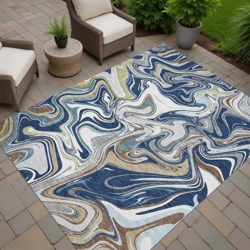 Machine Washable Indoor/ Outdoor Contemproary Fusion Chantille Rug