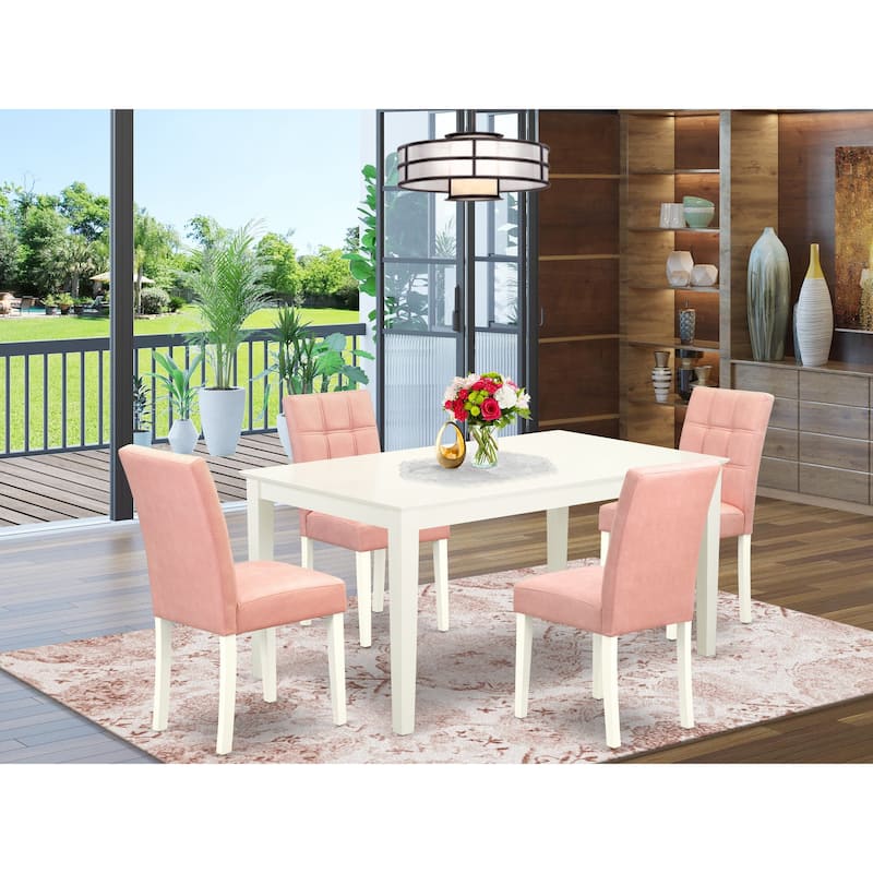 East West Furniture Dining Table Set Includes a Rectangle Dining Table and Chairs, Linen White (Pieces Options) - CAAS5-LWH-42