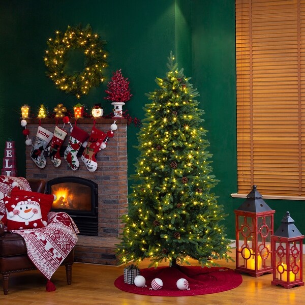 Glitzhome Pre-Lit Green Fir Artificial Christmas Tree with LED Warm Lights and Remote Controller. Opens flyout.