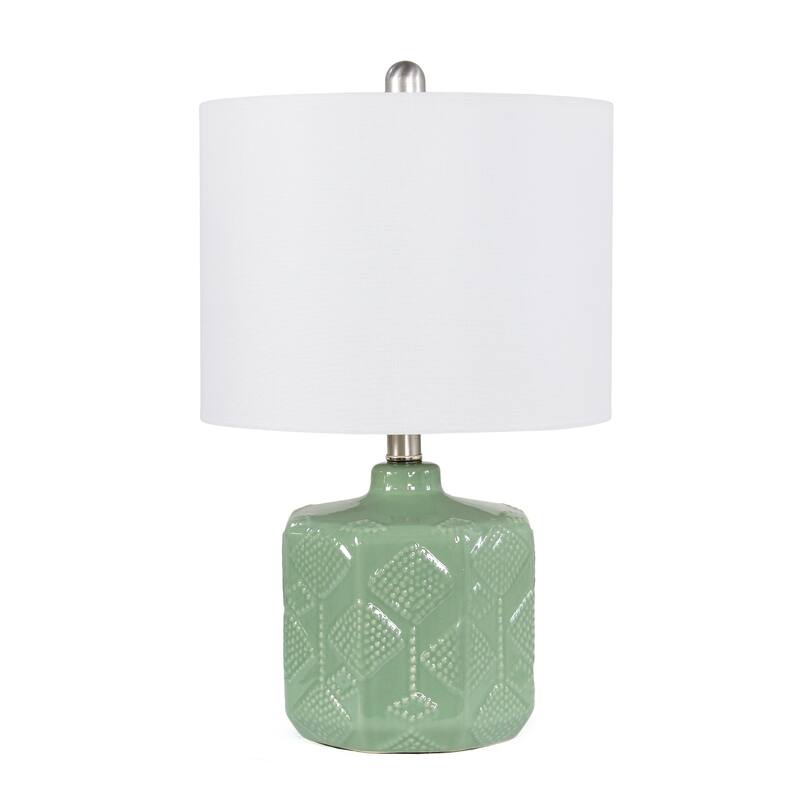 Eyelet Floral Table Lamp with White Drum Shade - 19" - Sage Green