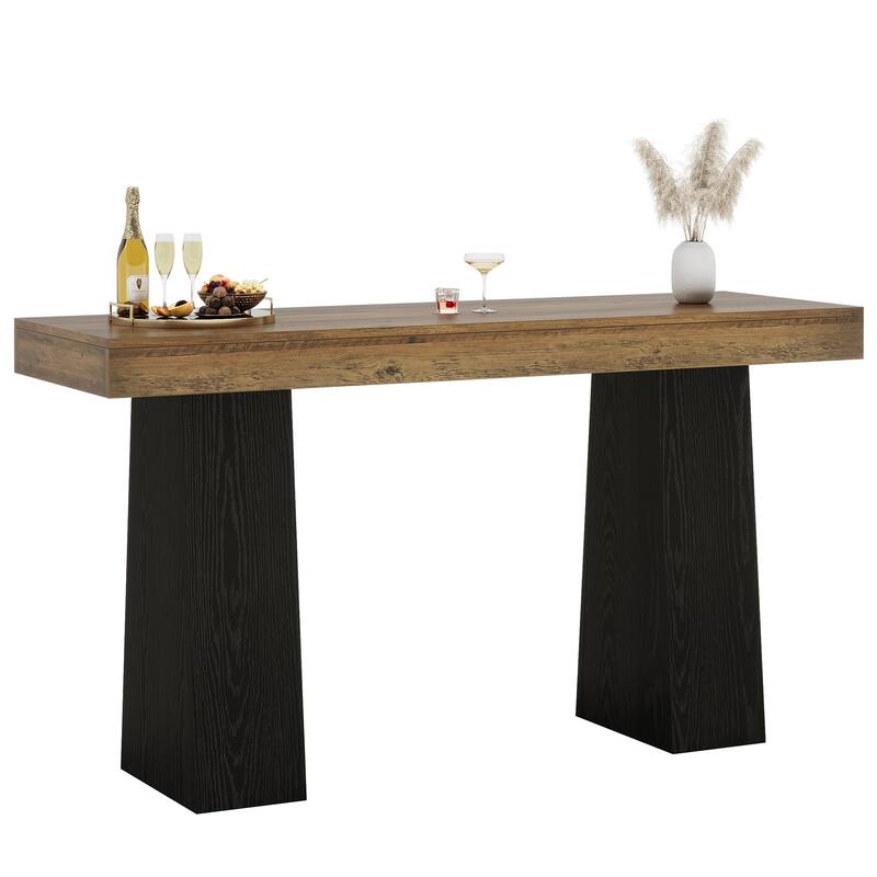 63-Inch Bar Table, Wood Counter Height Pub Table, Rectangular Home Bar for Kitchen, Dining/Living Room