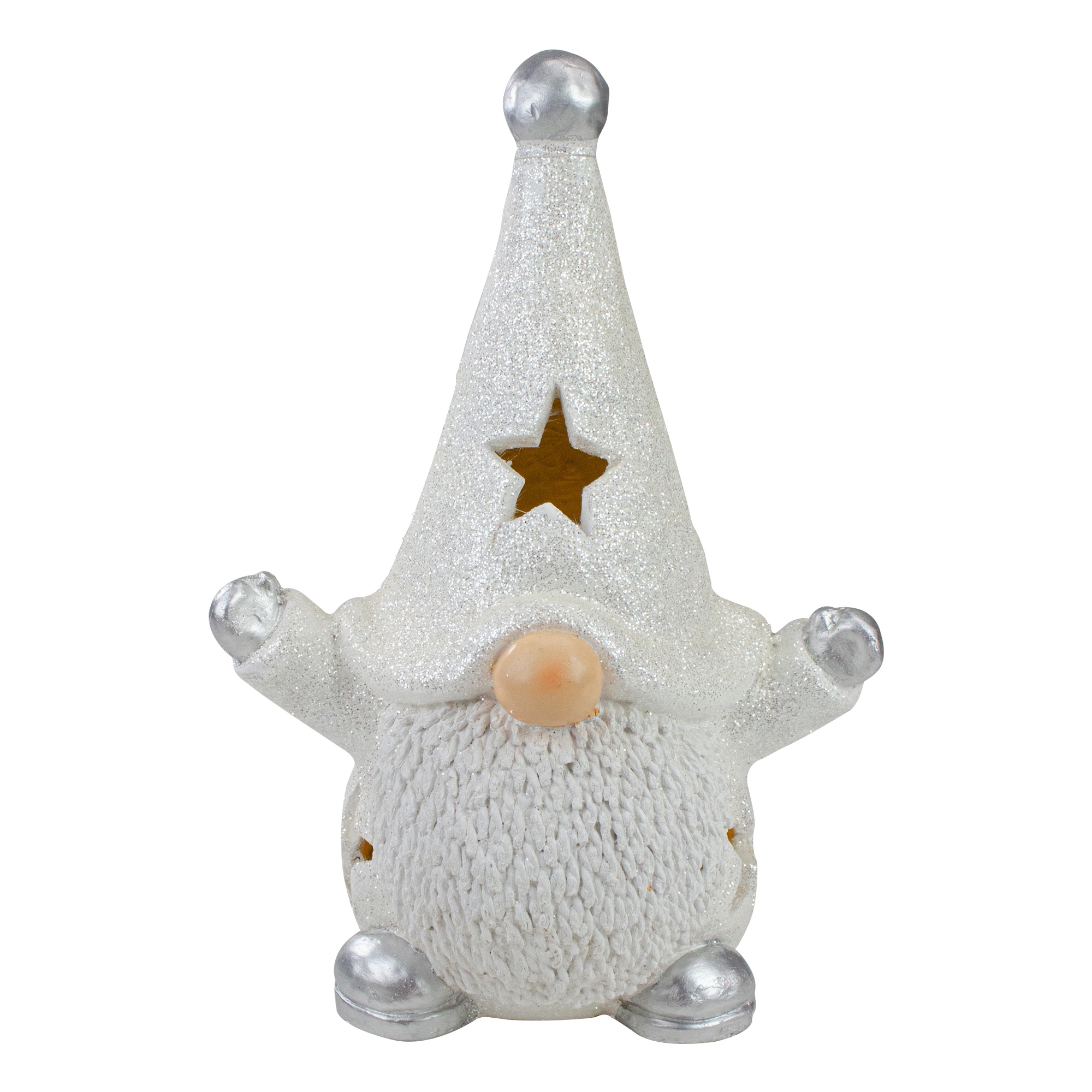 17" LED Lighted White and Gray Gnome Christmas Tabletop Decoration