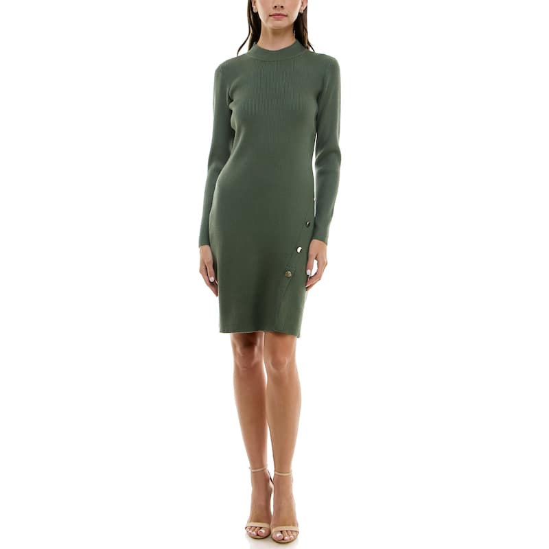 Nicole Miller Long Sleeved Ribbed Sweater Dress