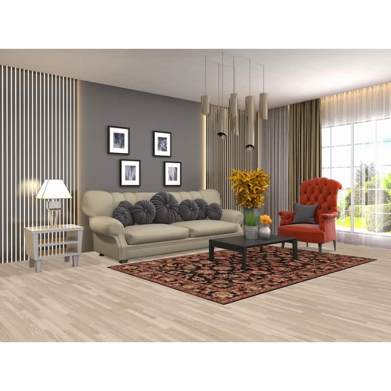 Black Floral Agra Oriental Wool Area Rug Hand-tufted Foyer Carpet - 5'2" x 7'10"