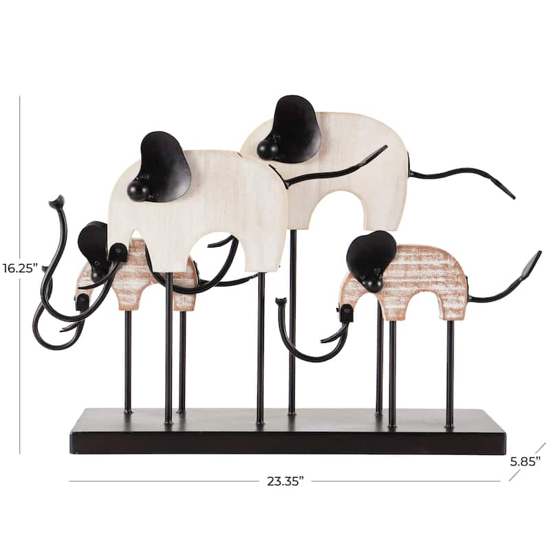 Metal Elephant Overlapping Sculpture with Wood Accents - Black - Roche River Decor - 6"W x 23"L x 16"H