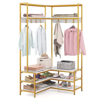 Costway Corner Garment Rack L-shaped Clothes Rack with Open Shelves & - See Details