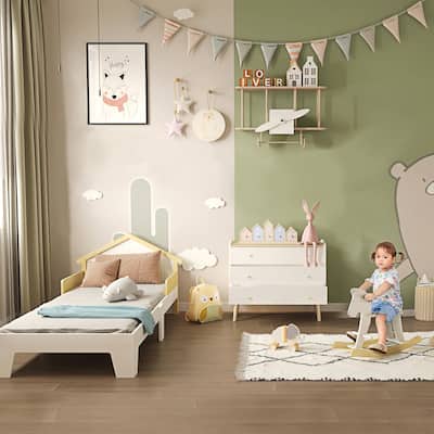 White Wooden Rocking Horse for Toddlers Ages 1 to 3 with Backrest and Safety Handles - 26.75" L x 10.5" W x 19" H