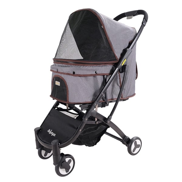 slide 2 of 8, ibiyaya Speedy Fold Buggy Carrier Stroller for Small & Medium Pets, Grey Denim - 13.20