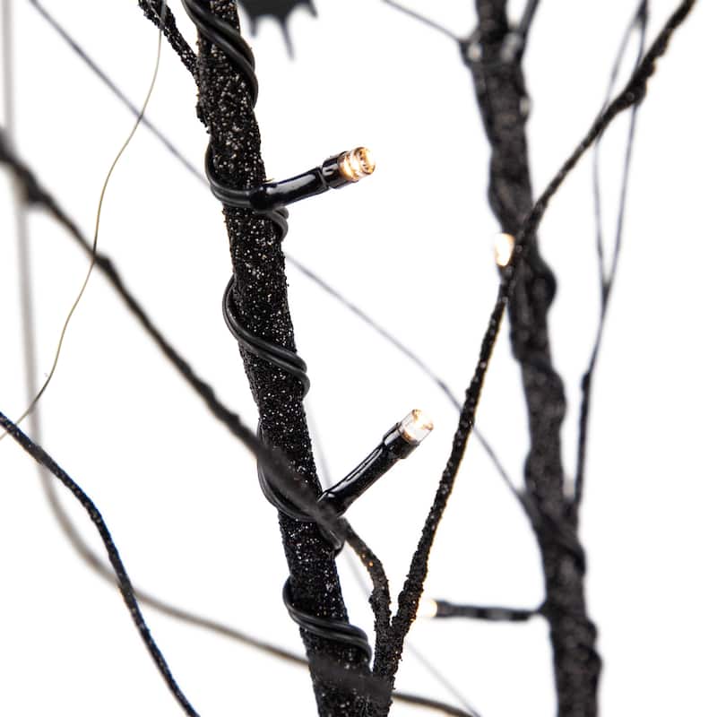 50" LED Black Halloween Branch Tree With Bats, Warm White Lights