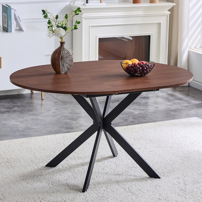 Extendable Round Dining Table (43" to 54") Space-Saving Dining Table with Sturdy Metal Legs,for Small Apartment/Living Room