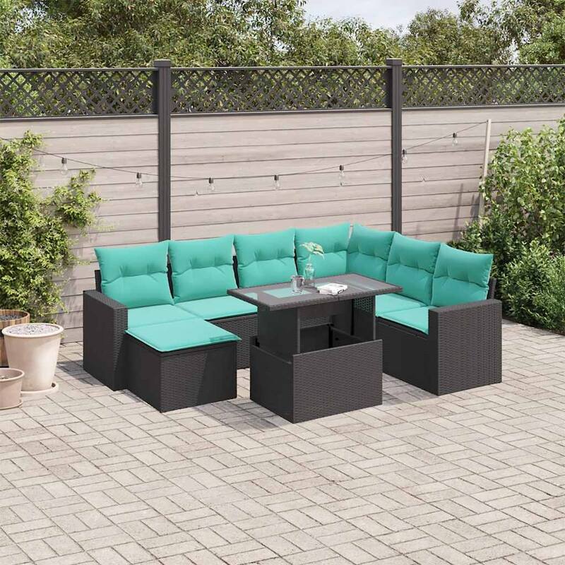 vidaXL Patio Sofa Set with Cushions and Table Outdoor 8 Piece Poly Rattan - 24.4 x 24.4 x 27.2 - Black