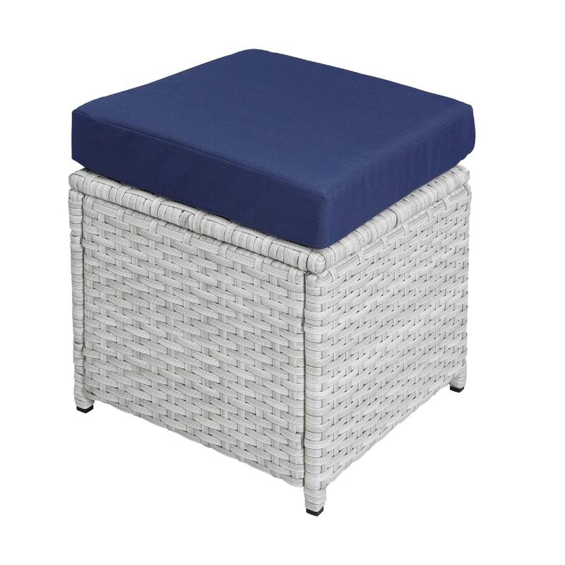 9 Piece Patio Set with Wicker Frame and Ottoman, White