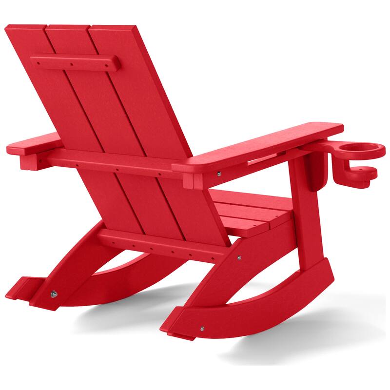 Shoreside Kids Outdoor Poly Adirondack Rocking Chair with Cup Holder (Set of 2)