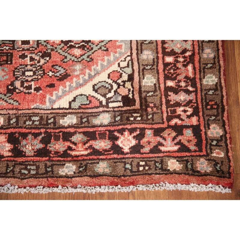 Hand Knotted Oriental 100% Wool Carpet Traditional Medallion Pink Hamedan Runner Rug - 9' 11'' X 3' 6''