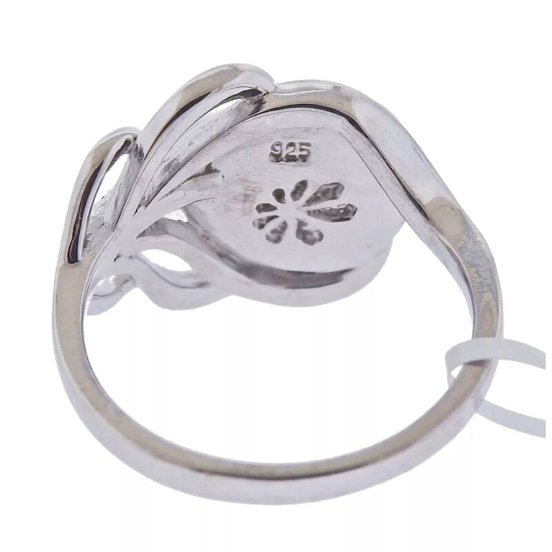 Marahlago Sterling Silver Larimar White Sapphire Feather Ring