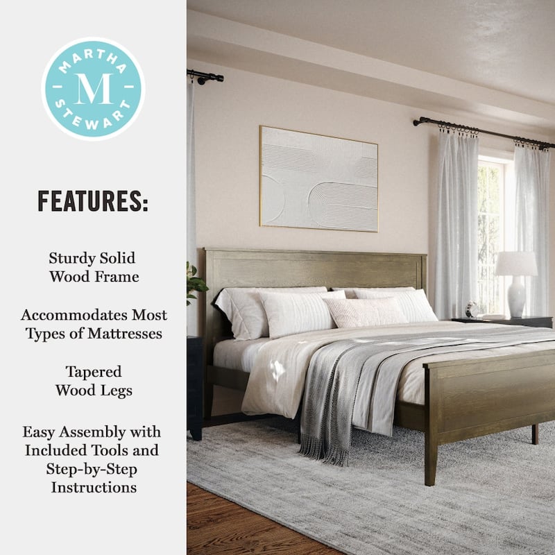 Martha Stewart Wooden Platform Bed with Headboard and Footboard