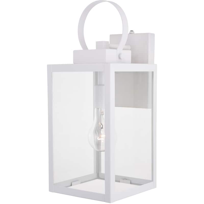 Medinah 1 Light Dusk to Dawn Outdoor Wall Lantern Clear Glass - Textured White - 7-in W x 17.25-in H x 8.25-in D