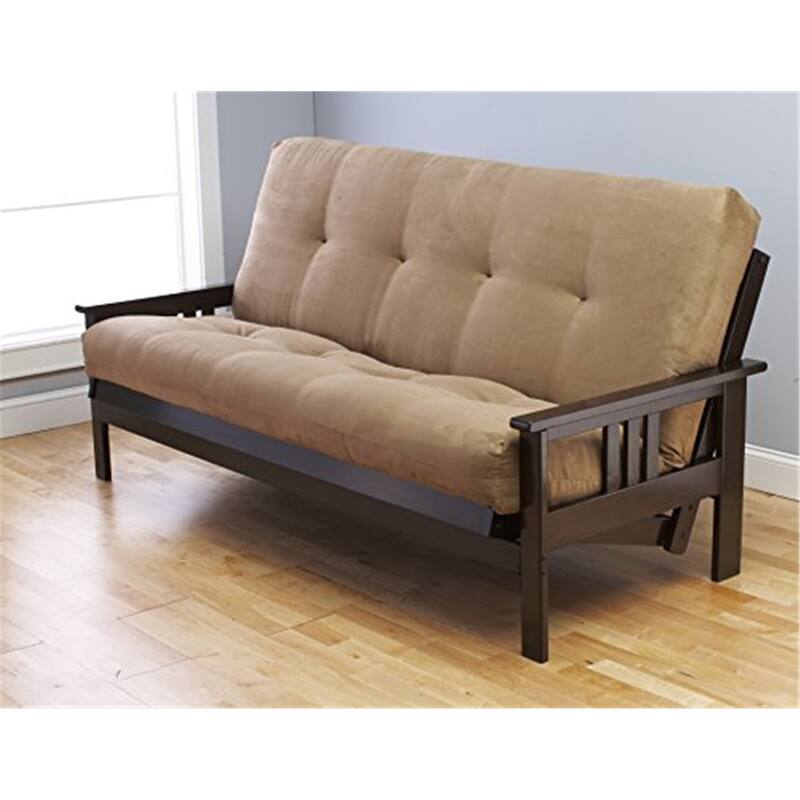 85 in. Espresso/Suede Peat Polyester Upholstered Queen Size Futon Set with Mattress