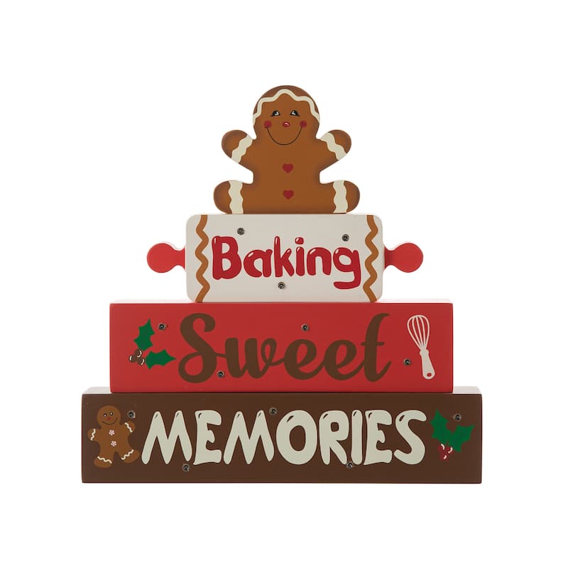 Glitzhome 12"H Lighted Wooden Christmas Gingerbread Man Block Table Decor