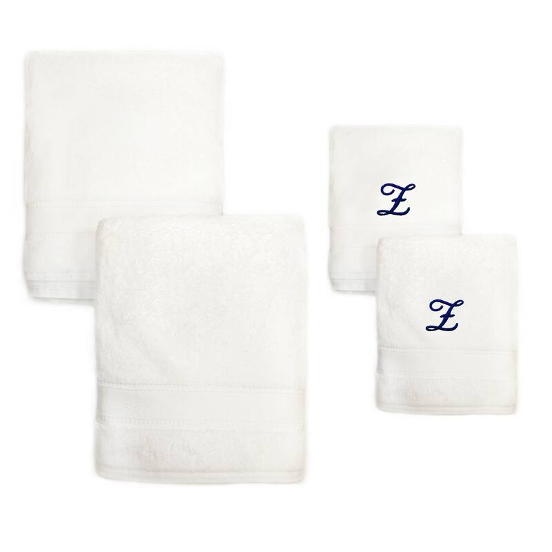 Sweet Kids 2-piece White Turkish Cotton Bath and Hand Towel Set with Royal Blue Monogrammed Initial - Z - White