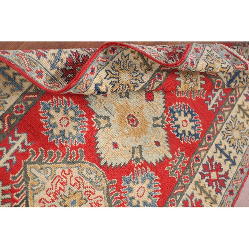 Kazak Accent Rug Handmade Traditional Red Wool Carpet - 3'2" x 4'11"