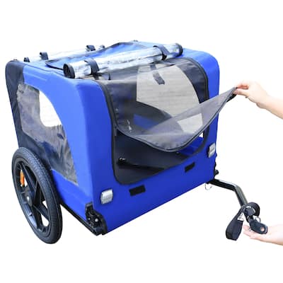 Blue High Quality 16 Inch Air Wheel Pet Bike Trailer For Dogs Foldable Bicycle Pet Trailer