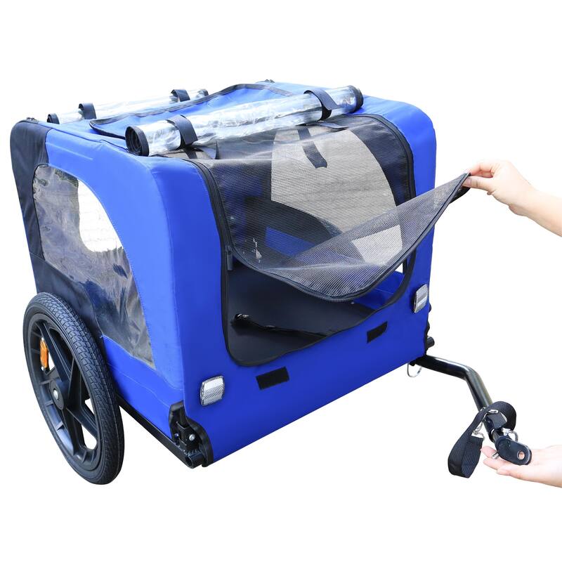 Medium Pet Bike Trailer with Powder-Coated Steel Frame, 88 lbs Weight Limit, Leash and Reflectors for Safety - Blue