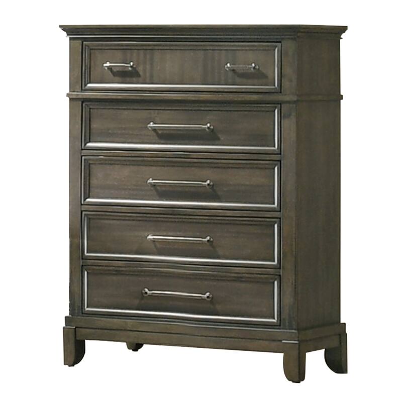 Ston 49 Inch Tall Dresser Chest, 5 Drawers, Pewter, Crown Molding, Gray - Gray, Pewter - 5-drawer