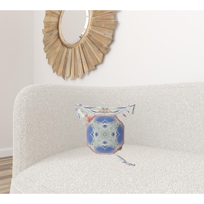 HomeRoots 16" X 16" Cream And Blue Blown Seam Geometric Indoor Outdoor Throw Pillow - 16.00' X '5.00' X '16.00 - Cream - 16.00' X '5.00' X '16.00