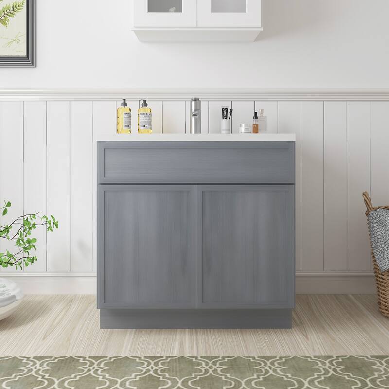 Vanity Art 30" Freestanding Single Base Storage Cabinet with Soft Close Doors - Smoky Gray