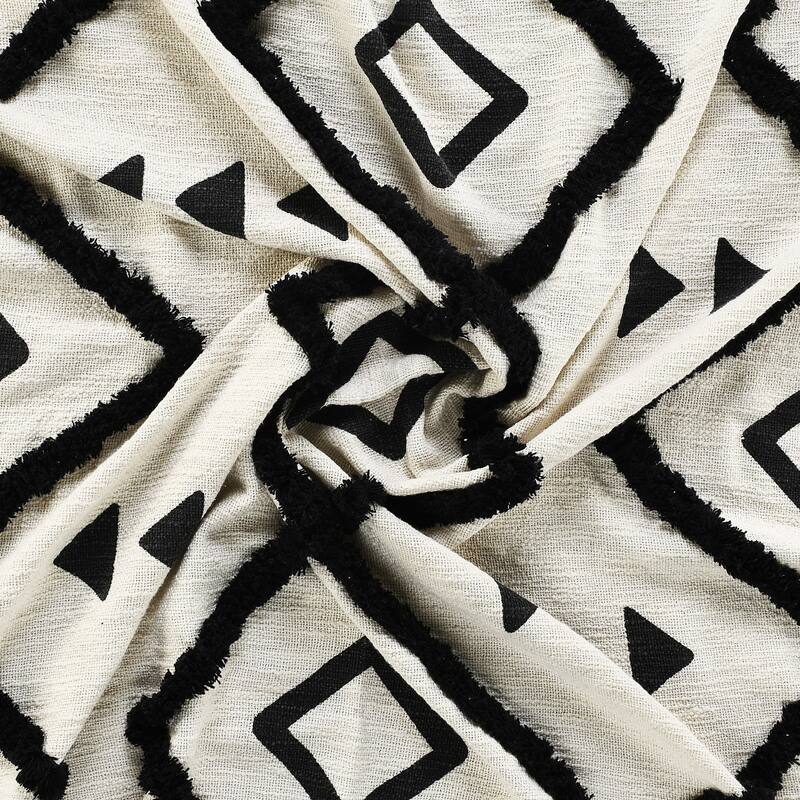 Sevita Modern Boho Tufted Double Diamond Cotton Standard Size Throw Blanket