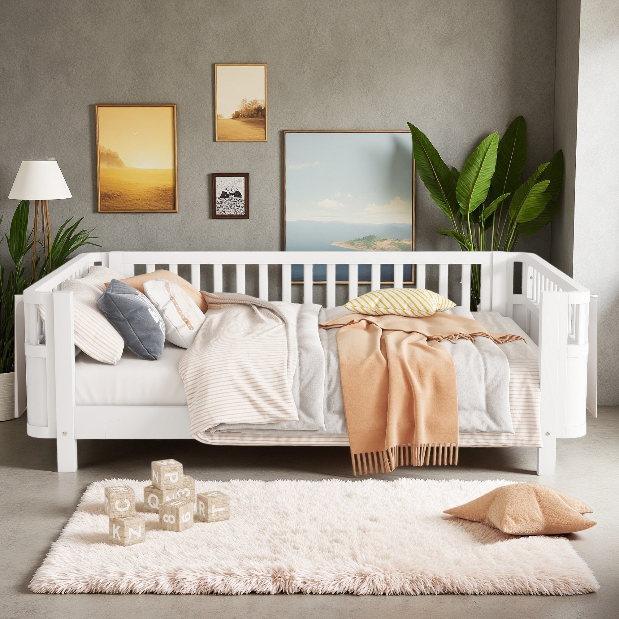 Wood Low-Profile Platform Bed with Safety Rails for Kids