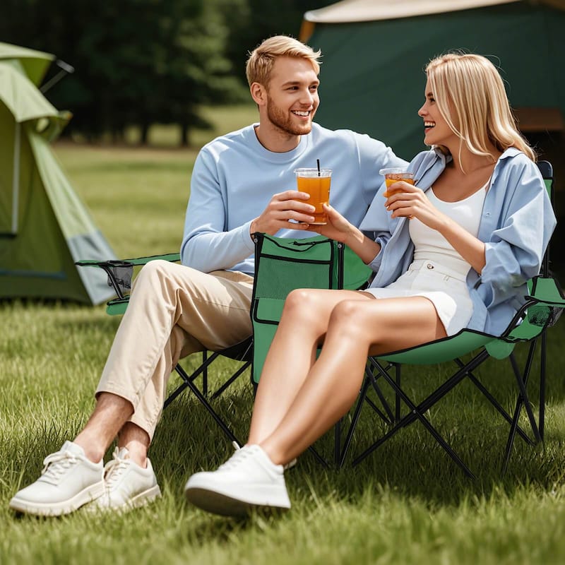 Portable Folding Picnic Double Chair with Umbrella Table Cooler Beach - See details