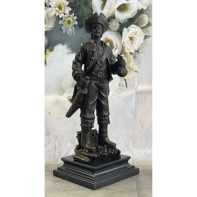 Pirate With Treasure Chest And Sword Bronze Sculpture Statue Signed Original 14 Inches X 5 Inches