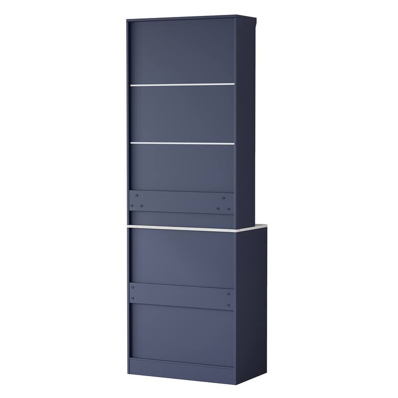 Modern 83.7inch High Kitchen Pantry, Freestanding Tall Kitchen Hutch with Faux Marble Top, Display Cupboard Cabinet