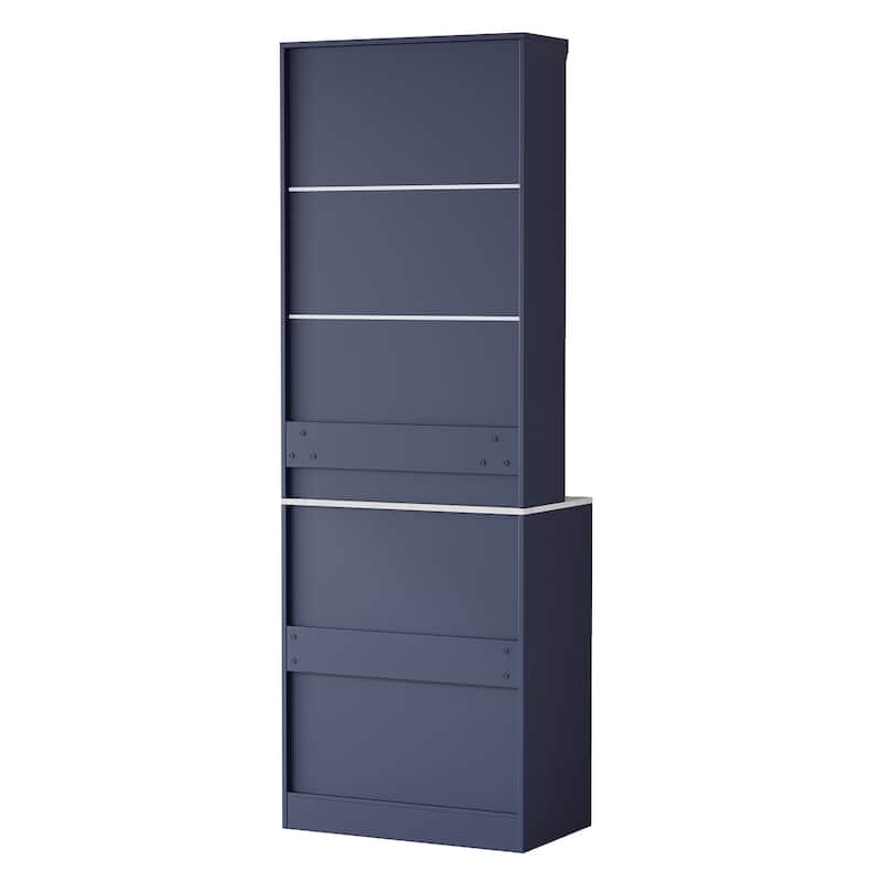 Modern Kitchen Pantry, Freestanding Tall Kitchen Hutch, Cupboard Cabinet with 5 Storage Drawers and Adjustable Shelf, Set of 2