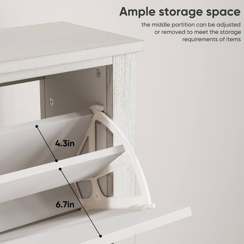 Shoe Storage Cabinet with 2 Flip Drawers & Adjustable Shelves, Freestanding Wooden Cabinet, Shoe Cabinet with Solid Wood Legs