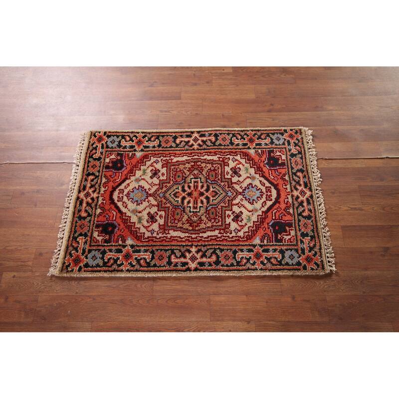 Geometric Heriz Serapi Indian Rug Handmade Traditional Wool Carpet - 2'0" x 3'0"