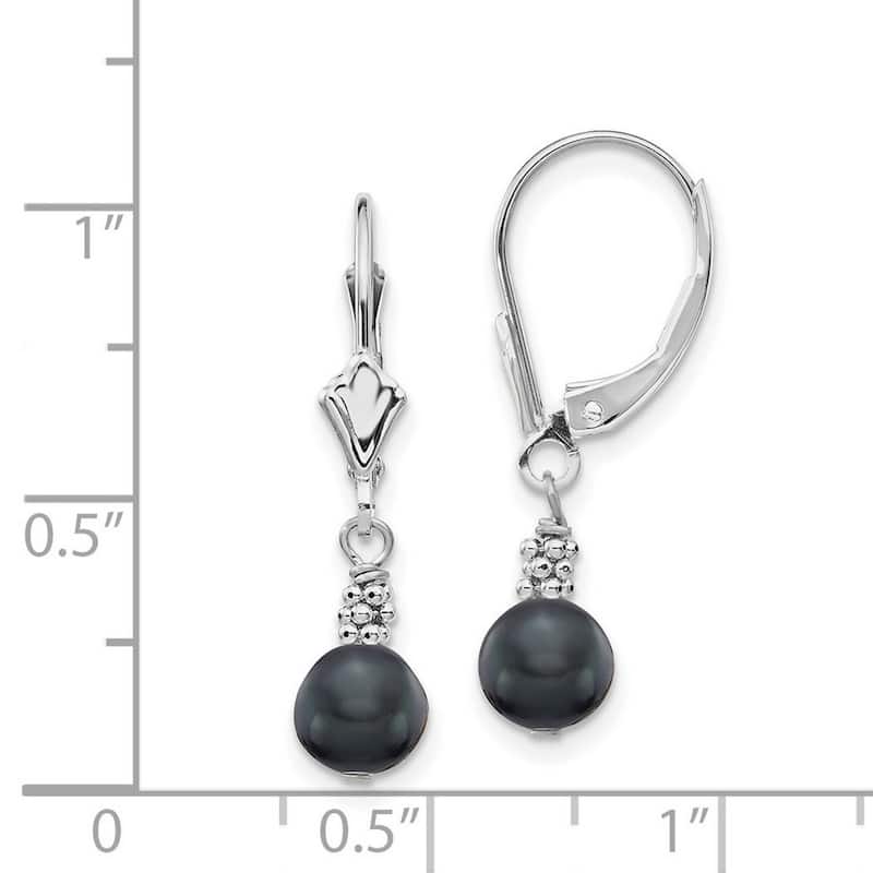 Curata 14K White Gold 30x6mm Grey Freshwater Cultured Pearl Leverback Earrings