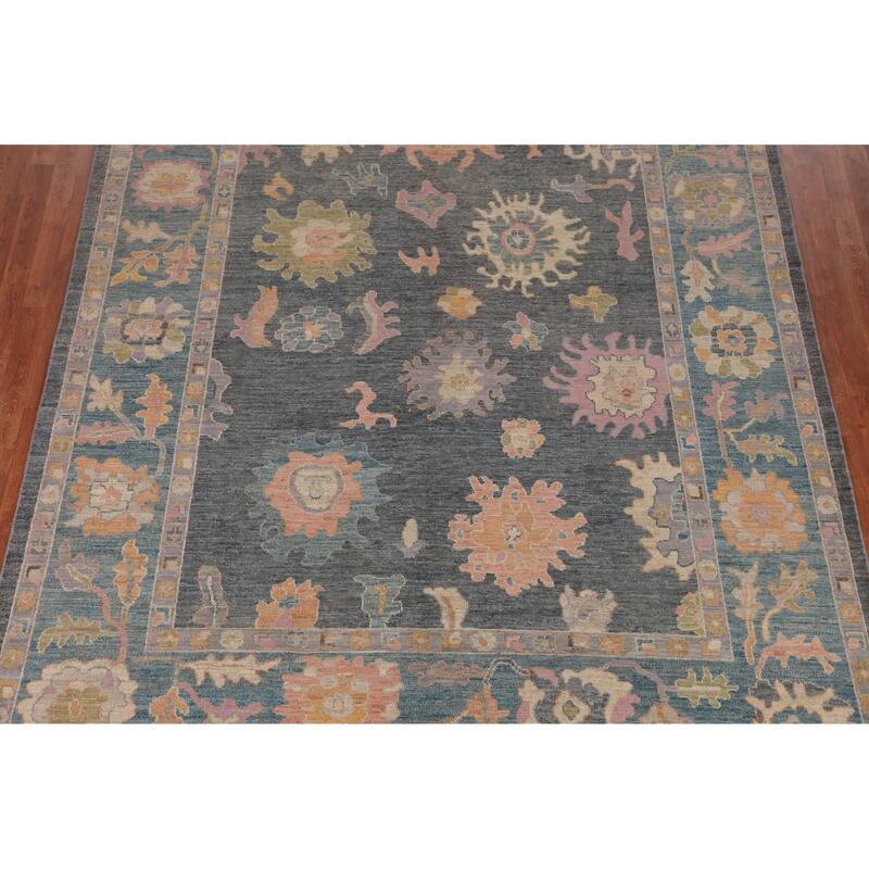 Hand Knotted Oriental 100% Wool Carpet Transitional All-Over Navy Blue & Blues Oushak Area Rug - 10' 0'' X 8' 2''
