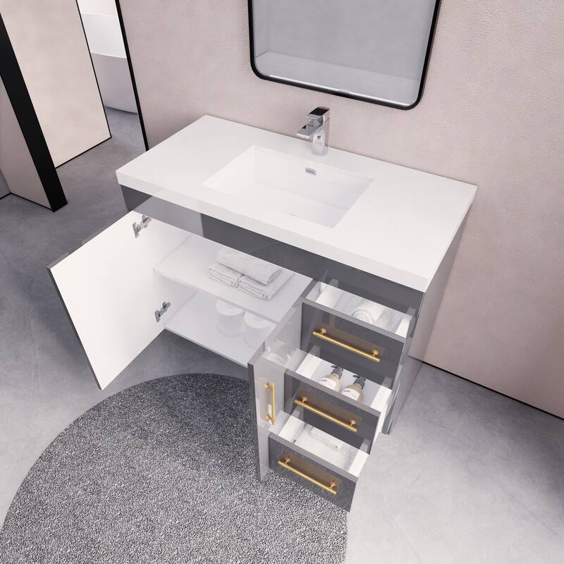 Eliza 42'' Freestanding Vanity (Right Drawers) with Single Sink