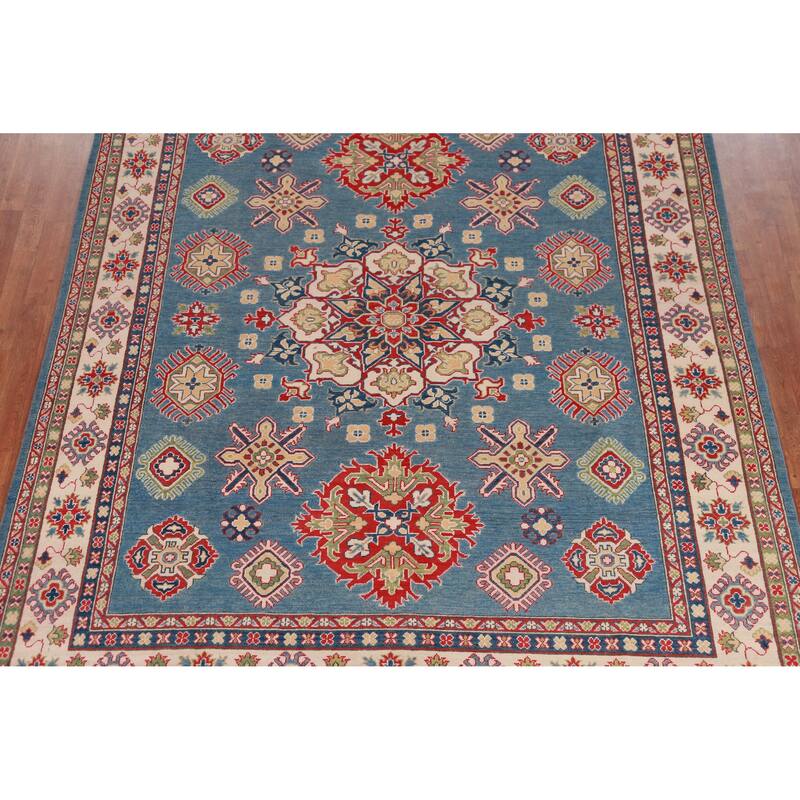 Hand Knotted Oriental 100% Wool Carpet Traditional Medallion Navy Blue & Blues Kazak Area Rug - 9' 11'' X 7' 10''