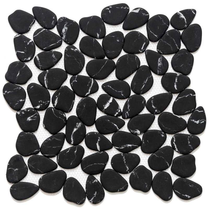 Recycled Cenote Pebble 13x13 Charcoal Matte Glass Mosaic Tile - Floor, Wall & Backsplash - Black - Case of 14 (14 Sq. ft.)