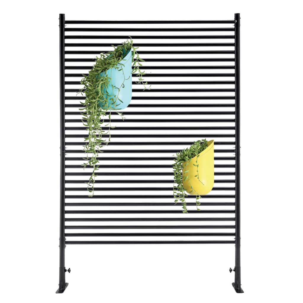 71.26''x46.65'' Outdoor Privacy Screens Freestanding,Metal Privacy Fence Panels for Outside, Slatted Privacy Screens with Stand